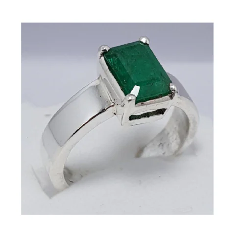 Jaipur Gemstone- Emerald Ring Natural stone Precious Panna Certified unisex Stone Emerald Silver Plated Ring.