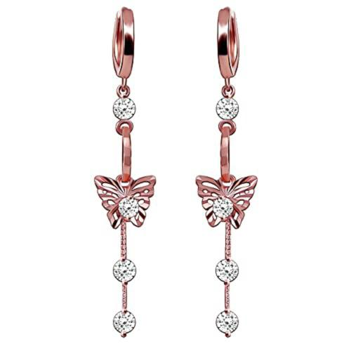 Giva Sterling Silver Rose Gold Plated Charming Butterfly Earrings With Zircon For Women