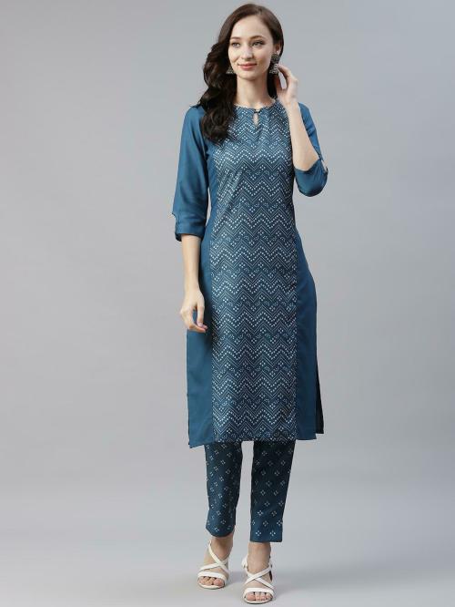 Ziyaa Women's Blue Printed Straight Kurti