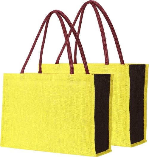 DOUBLE R BAGS Eco Friendly Jute Unisex Vegetable Grocery Travel Shopping Tote Bag Pack of 2 Grocery Bags (Orange)