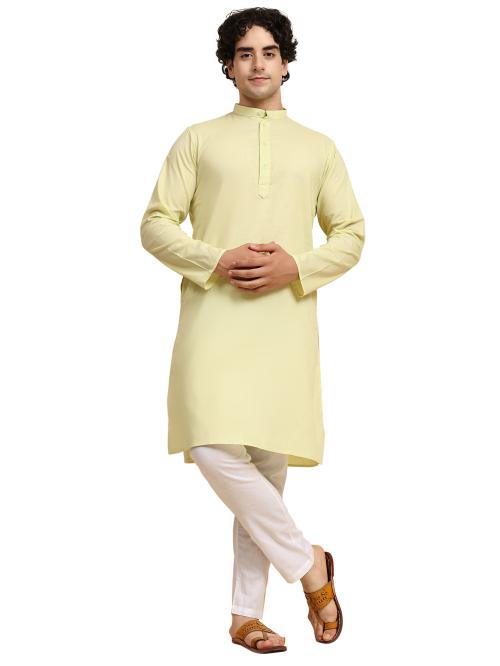 SKAVIJ Men's Tunic Cotton Kurta Pajama Indian Yoga Casual Dress Set (Large, Light_Green)