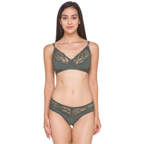 Candyskin Women Grey Lace Lingerie Set