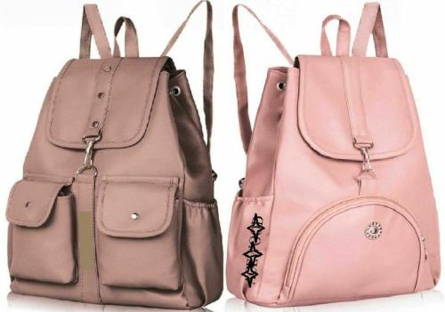 SAHAL FASHION Beige and Pink PU Casual Backpack 10 L (Pack of 2)