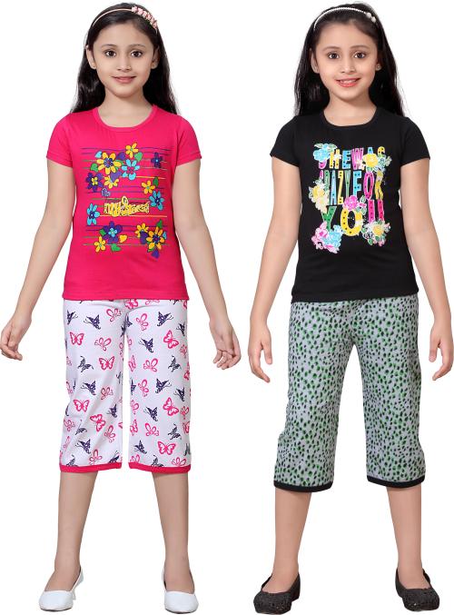 SINI MINI Half Sleeve Multicolor4 Girls Casual Pack of 2 Nightsuit