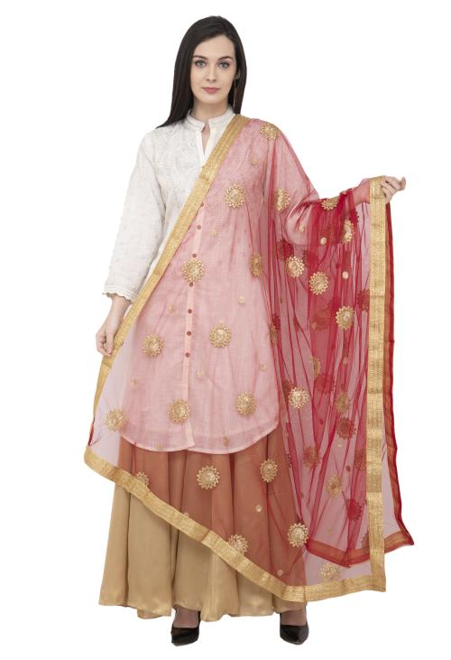 A R Silk Net Zari Flower Fancy Dupatta Mehroon Color Dupatta/Chunni