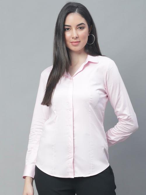 Cantabil Women Pink Spread Collar Full Sleeves Formal Shirts