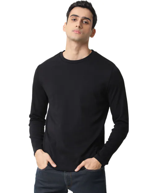Small - Black Solid Full Sleeve T Shirt For Men TeesTheday