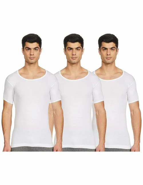 Rupa Jon White Solid Cotton Pack of 3 Vest (Size 85 CM)