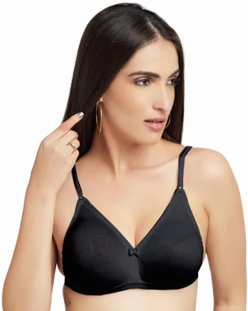 Daisy Dee Women Cotton Full Coverage Wirefree Non Padded Backless Bra (Black)