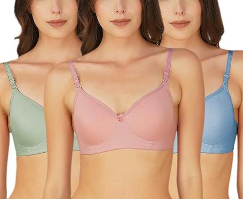 D&E JEANS Full Coverage Bra Side Support T-Shirt Non Padded Regular Bra For Everyday Wear - Stretch Full Coverage Everyday Bra Cotton Bra for Women Bust Ladies Daily Use Cotton Bra Women's Hosiery Undergarments Women's Wirefree Non Padded Super Combed 2 P