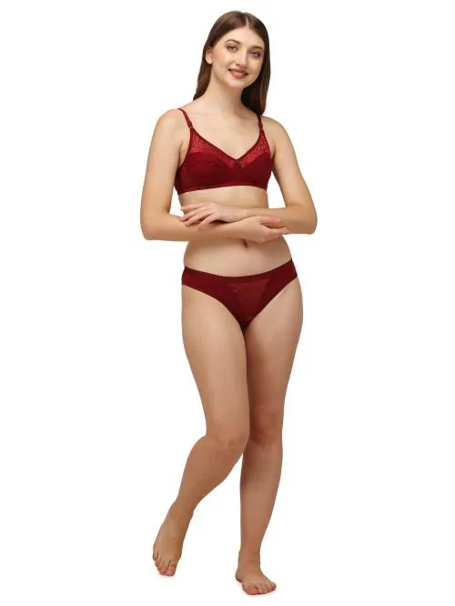 Classic Selection Women's Lingerie Set Babydoll Swimwear Hot Nighty Wedding Night Bra Panty Set AZ-Vintage Set(M_1)Maroon-36