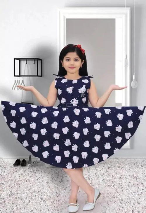 SOFT GIRLS FASHION Cotton Sleeveless Neck Round Printed Red Frock For Grils