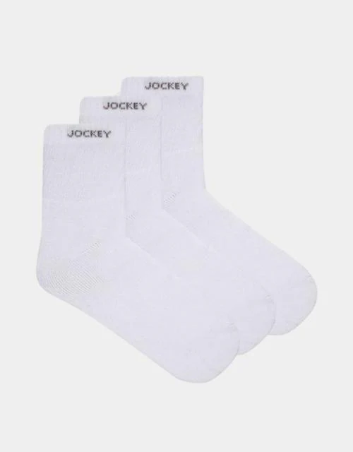 Jockey 7036 Men's White Solid Cotton Blend Pack of 3 Ankle-Length Socks