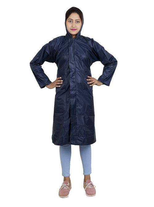 VORDVIGO Women Solid Raincoat/Overcoat with Hoods and Side Pockets and Waterproof Raincoat, Size-Free (Navy Blue)