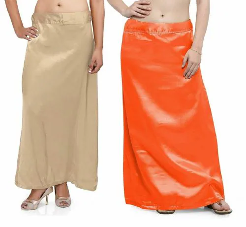 Guddan Beige & Orange Satin Petticoat Combo (Free Size)