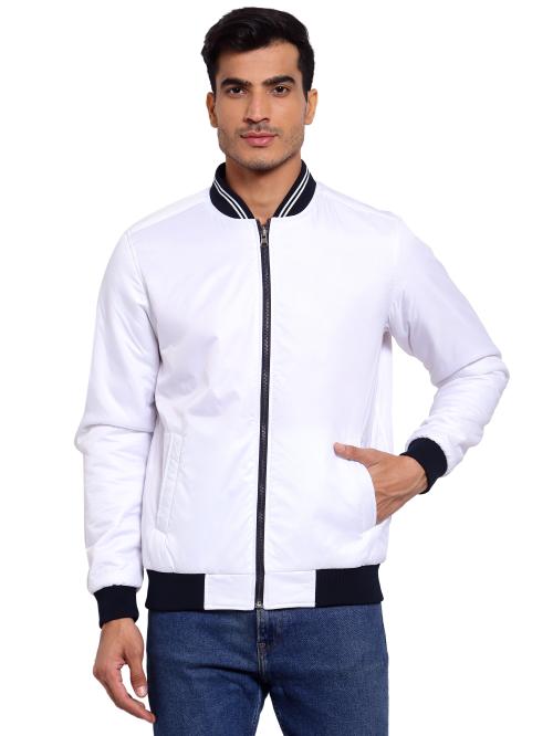 Style Quotient Men White & Coral Reversible Outdoor Varsity Jacket
