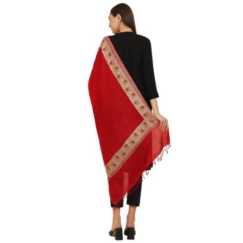CROSHIA Women's Embroidery Stole With Stone Work (Red)