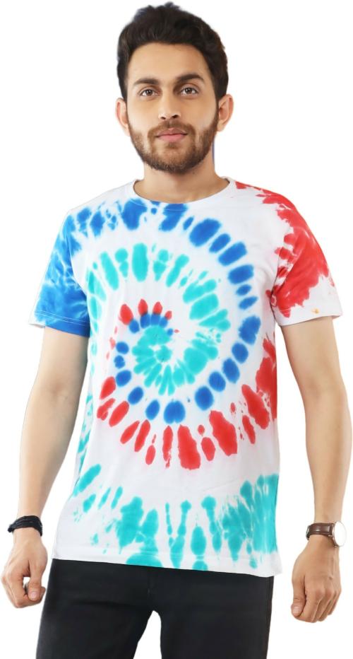 Lappen Fashion Men's Tie & Dye T-Shirt | Half Sleeve Round Neck Slim Fit Cotton | Sprayed Tshirts | Printed T-Shirts | Casual Smart Look | for Gym and Sports Wear - (The RGB Special) L