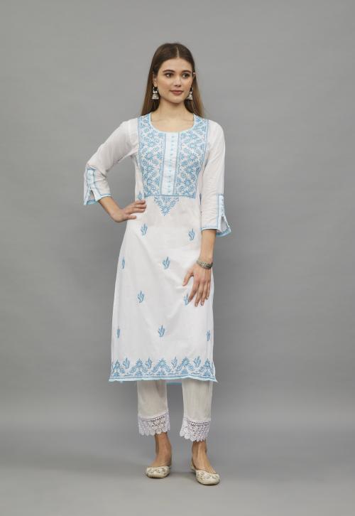 Chikan work Ethnava Cotton Lucknowi Chikankari Kurti
