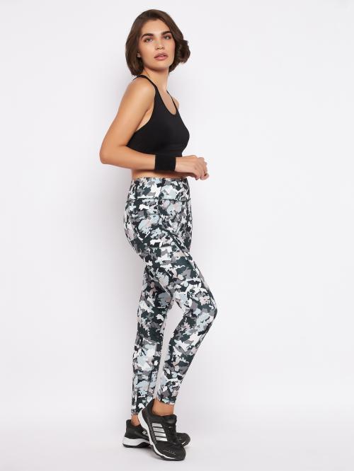 Clovia Women's Grey Comouflage Print Polyester Single Tights