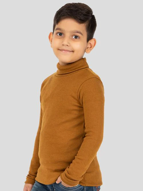 YHA Boys Turtle Neck Full Sleeve T-Shirt Golden Brown