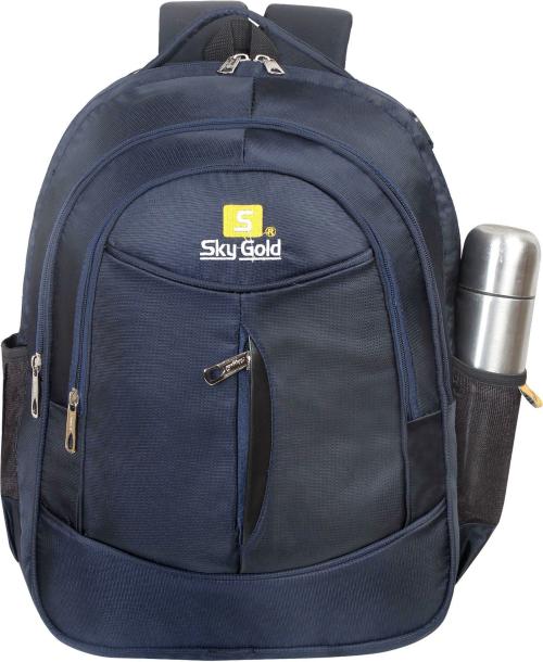 Sky Gold Blue Denim Laptop Backpack For Daily Use, 30 L