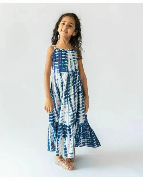 A Little Fable Girls Multicolor 100% Cotton Tie & Dye Dresses