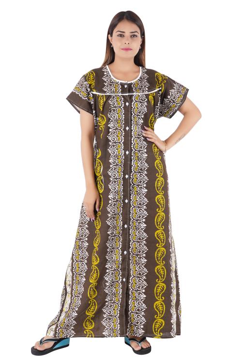 NACNO Women's Pure Cotton Front Open Sleepwear Nighty/Nightgown