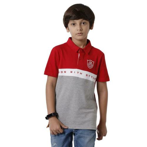 PIPIN Boys Red Printed Cotton Polo T-Shirt
