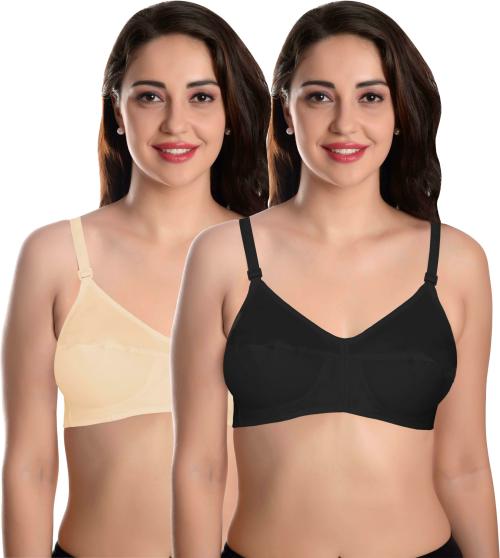 Featherline Women Multicolor Pure Cotton Pack of 2 Non-Padded Bra (44E)