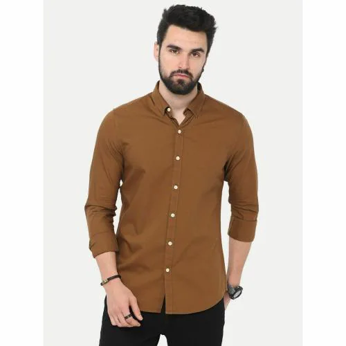 Rad Prix Men Solid Brown Cotton formal Full Sleeve Shirt