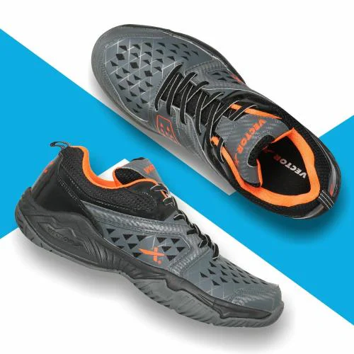 Vector X CS-2500 Court Shoes for Men (Grey-Black-Orange)