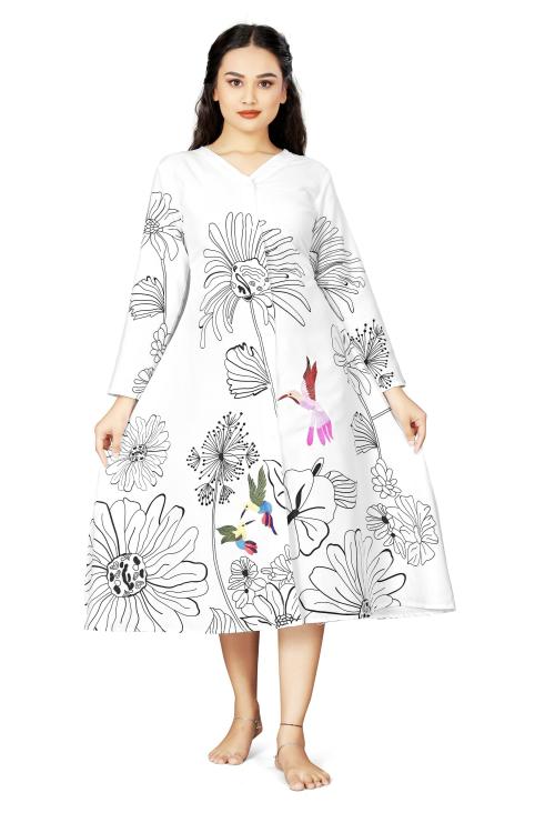 Glorious Art Rayon Digital Printed Solid White Color Regular Fit Kurti for Girls & Women