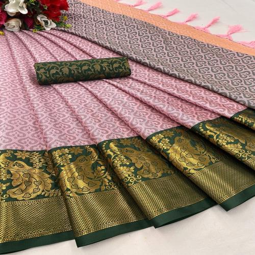 Ganesh Textiles Wonderful Aura Silk Saree With Blouse Piece For Women (Pink)