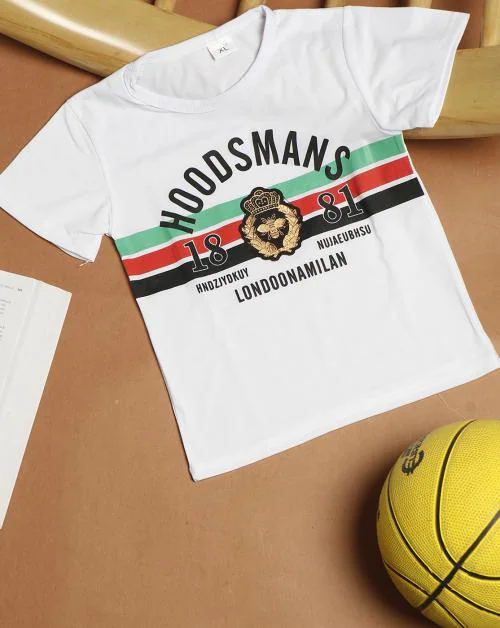 Passion Petals HOODSMAN Printed T-shirt For Boys - White