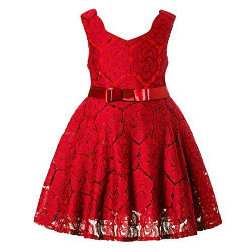 Wish Littlle Girls Red Net Knee Length Short Frock Dress - 9 Y