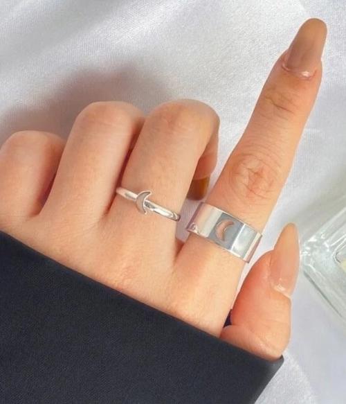 Vembley Trendy Silver-plated Half Moon Couple Ring Matching Wrap Finger Ring