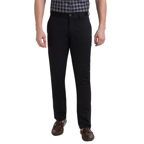 Buy Parx Men Black Solid Cotton Blend Flat-Front Pants Online at Best ...