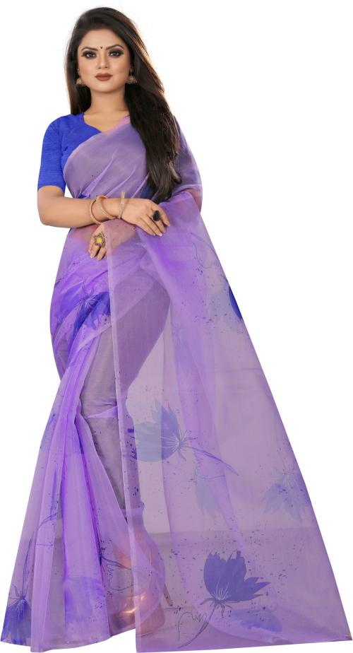 fab99 Women Purple Floral Organza Saree
