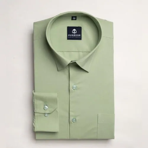 Punekar Cotton Pista Green Color Lycra Twill Cotton Shirt For Men L