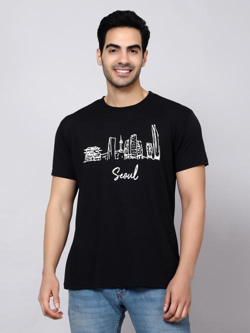 ENGLO Tshirt | ENGLO Men Seoul Black Round Neck T-shirt T-Shirt | T-Shirt for Men | Mens T-Shirt | Printed Men Tshirt