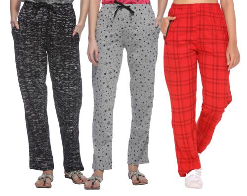 Shaun Womens Multi Color Cotton Pack Of 3 Track Pants (L)