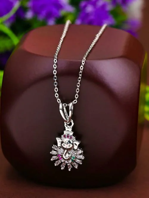 Pissara by Sukkhi Lavish 925 Sterling Silver Cubic Zirconia Pendant With Chain For Women And Girls|with Authenticity Certificate, 925 Stamp & 6 Months Warranty