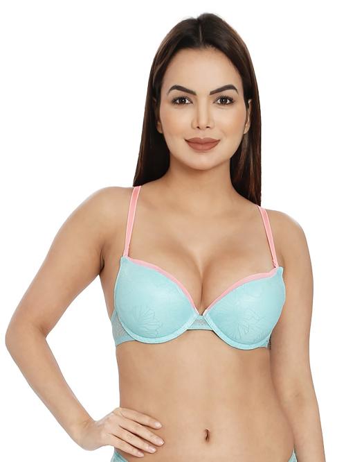 ILRASO ZELDA PUSH UP BRA | PADDED BRA | DETACHABLE STRAPS | AQUA LACE FLORAL