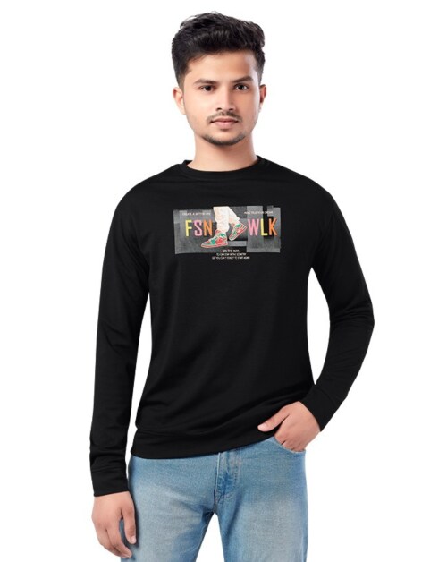 ZACKBEE Men Printed Round Neck Cotton Blend Black T-Shirt