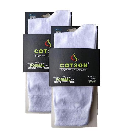 Cotson Men Organic Cotton And Bamboo Odour Control Formal Socks Pack of 2 (White, Free Size)
