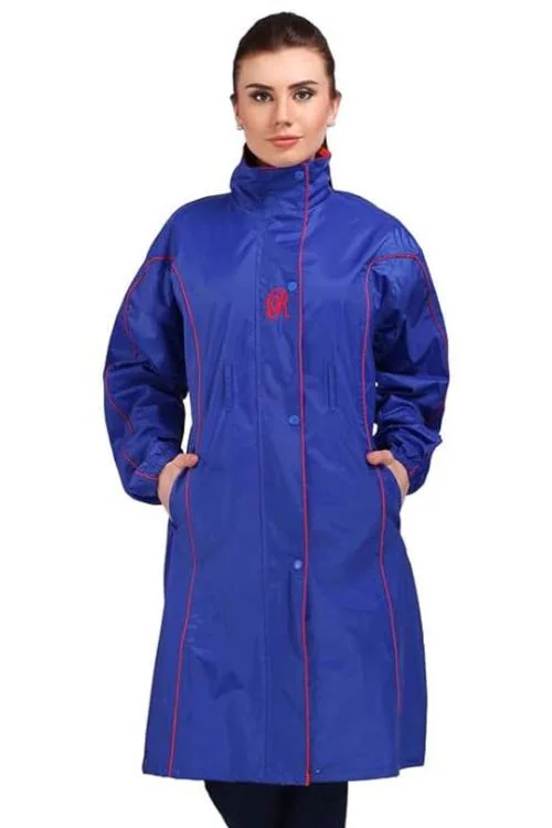 Real Neon Coat Nylon Zipper & Snap Reversible Long Raincoat | Full Length for Women | Heavy Waterproof Rainwear | Portable Rain Suit (XL, RoyalBlue)