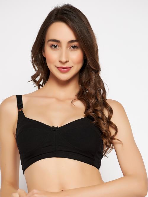 Clovia Women Black Solid Cotton Single Non Padded Wirefree Full Coverage Bra