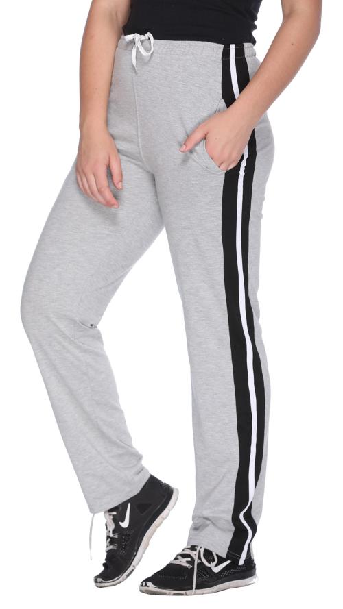 Shaun Womens Grey Solid Cotton Track Pants (M)