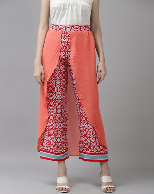Aarika Womens Peach Color Printed Palazzo